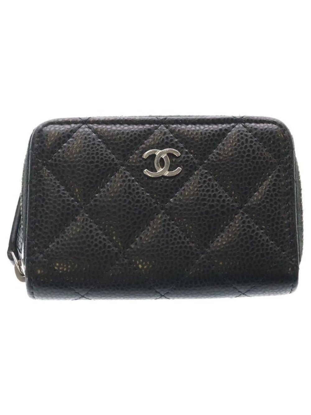 Chanel CC Logo Caviar Leather la Chic Zip Coinverse Coin Purse Wallet Black